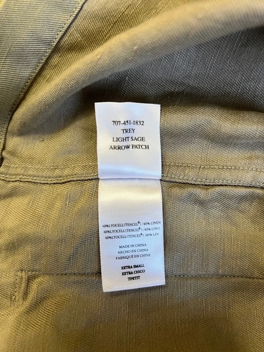 Rails Trey Light Sage Arrow Patch Military Zipper Jacket Tencel Linen Blend XS